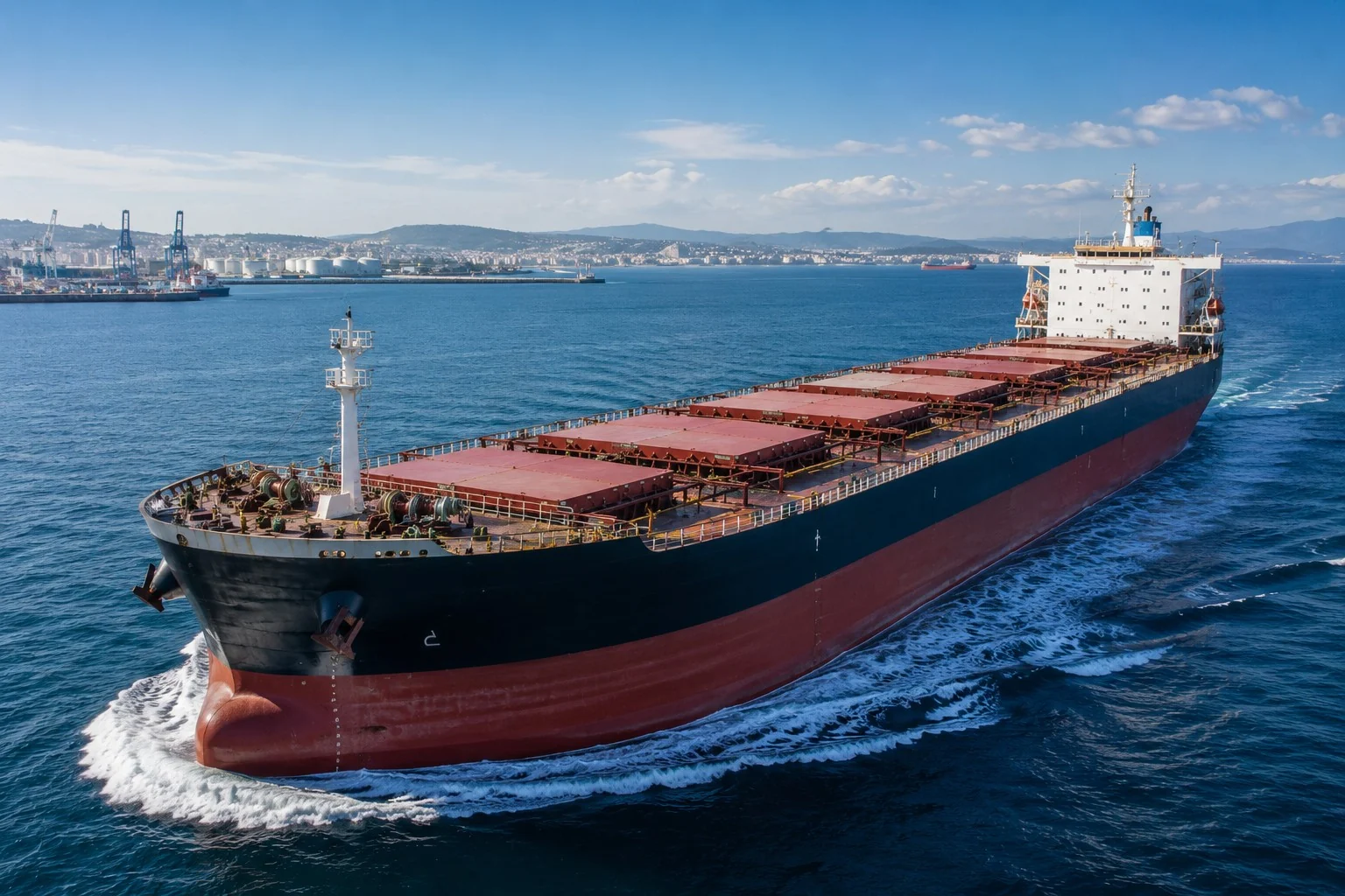 Loaded bulk carrier sailing at sea
